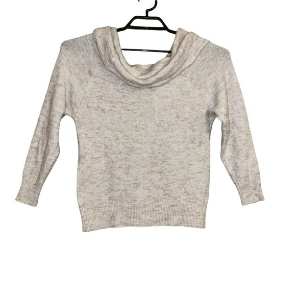 Divided Women Sweater Small Off Shoulder Cowl Neck Wool Alpaca Ivory Tan Heather - Picture 2 of 10